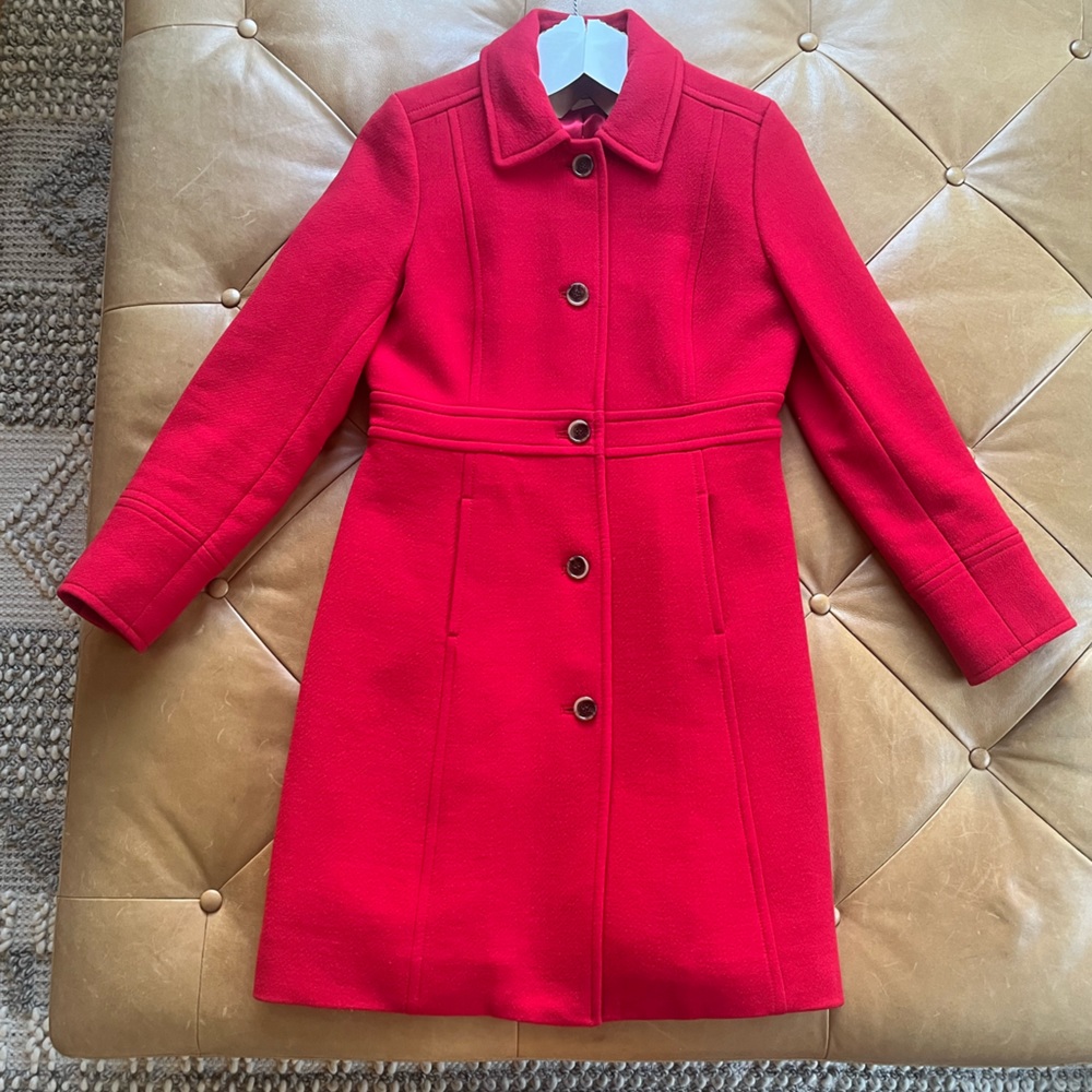 JCrew Red Italian Wool Double Cloth Lady Day Coat 10R with Thinsulate